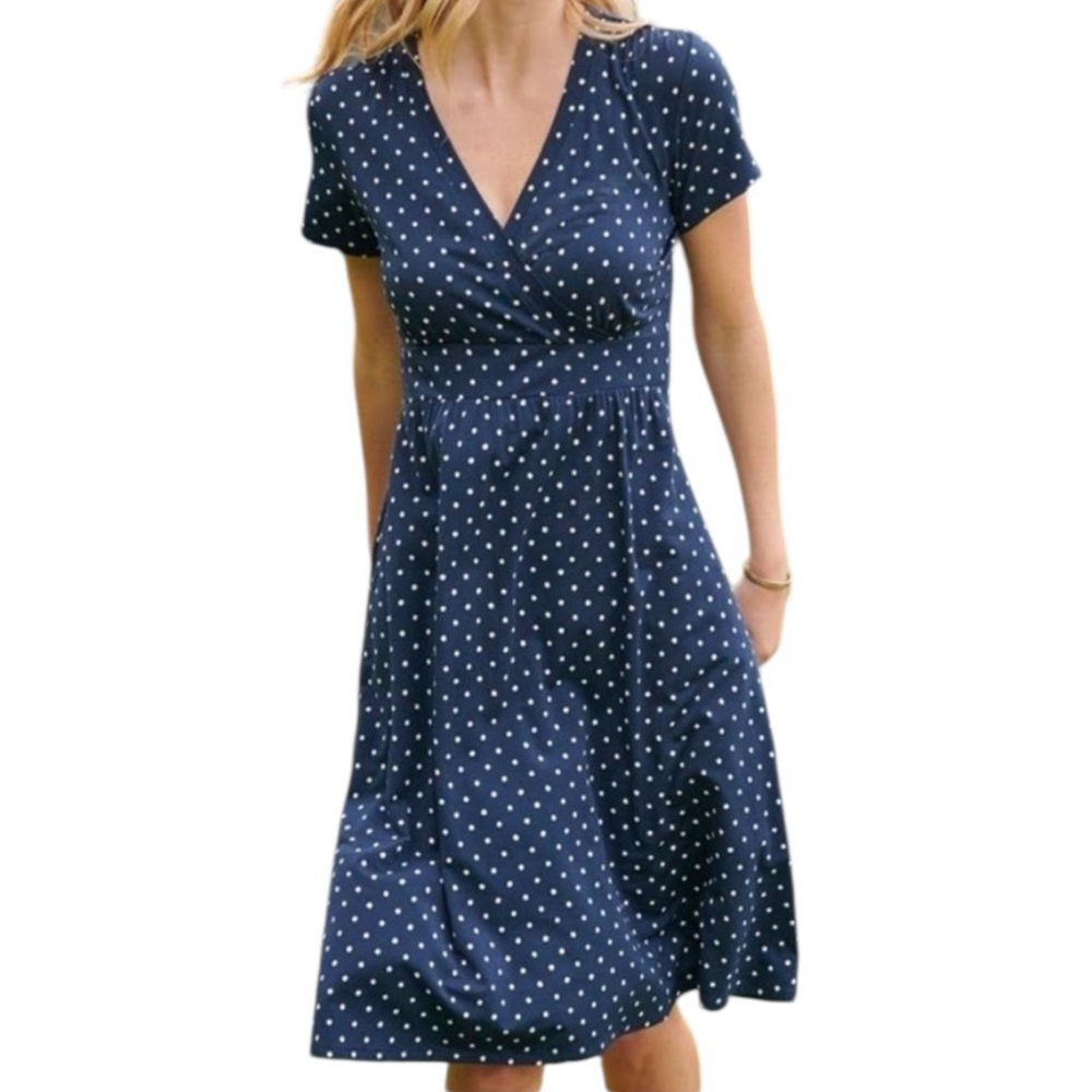 L.L. Bean Navy Blue Polka Dot Midi Dress